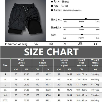 Men's Double Layer Fitness Shorts Drawstring Mesh Lining Elastic Waist Breathable Quick Dry Sportswear Jogger Short Male